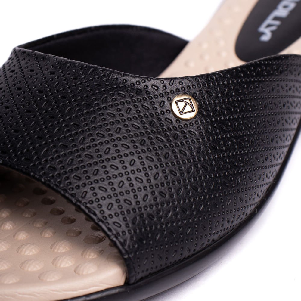 Tamanco Feminino Piccadilly Rasteira Wide Fit Preto/Bege Preto/Bege 5