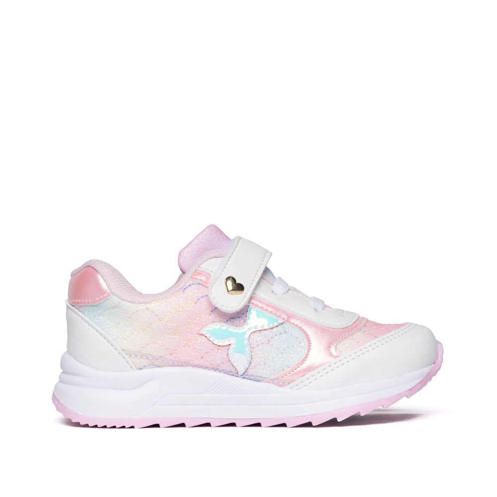 Tênis Infantil Club Happy Reflexivo Glitter Rosa/Branco