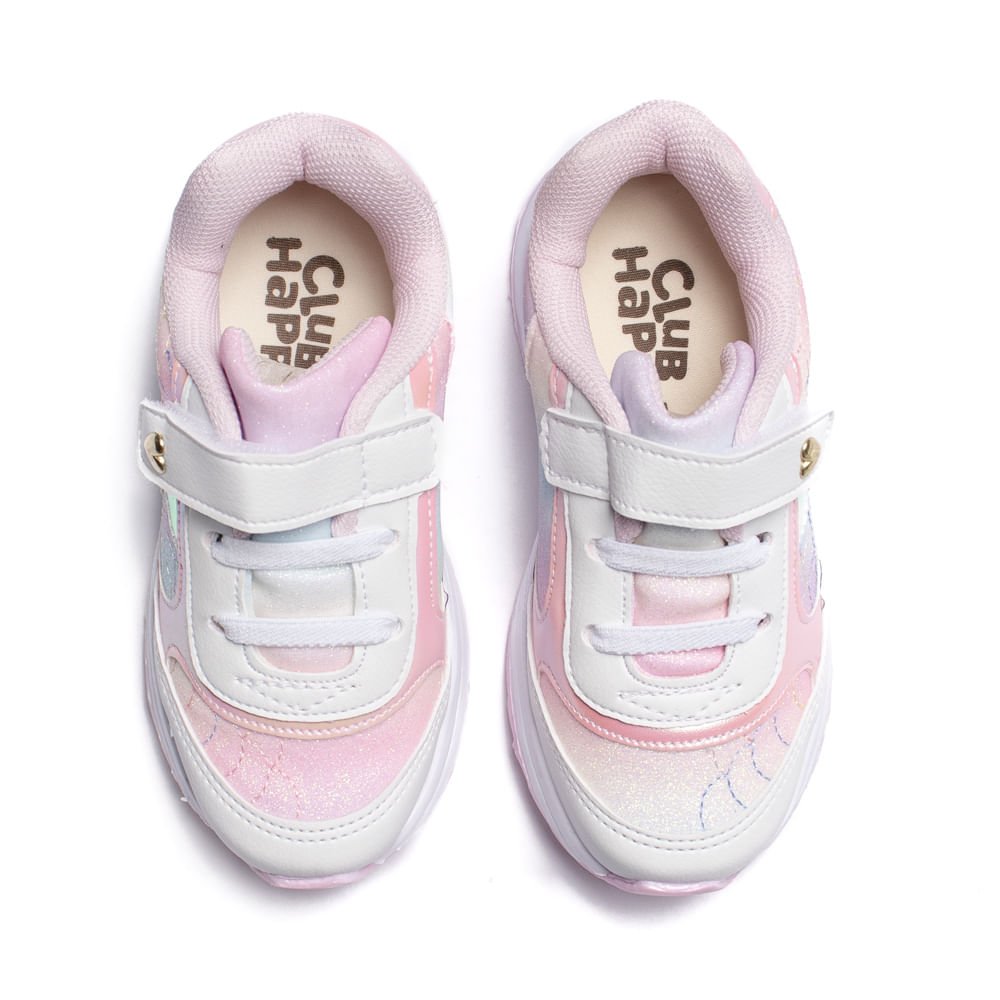 Tênis Infantil Club Happy Reflexivo Glitter Rosa/Branco Rosa/Branco 4