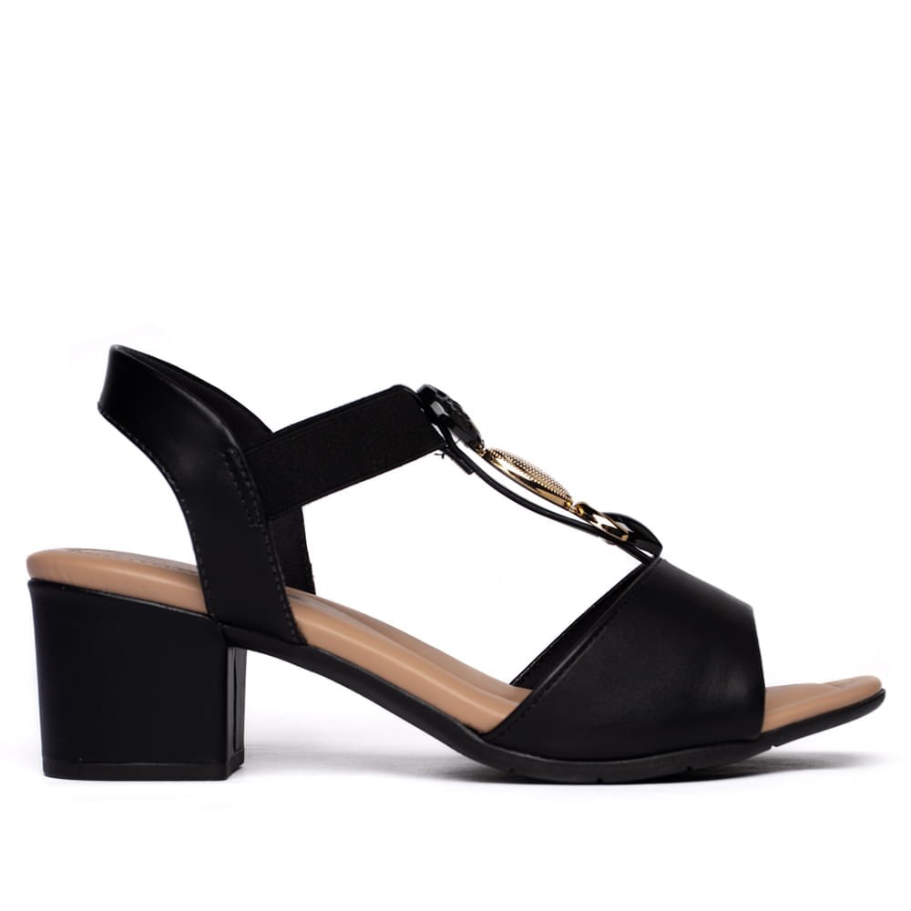 Sandália Feminina Comfortflex Salto Bloco Napa Preto