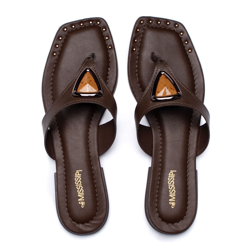 Chinelo Feminino Mississipi Pedraria Napa Marrom Escuro