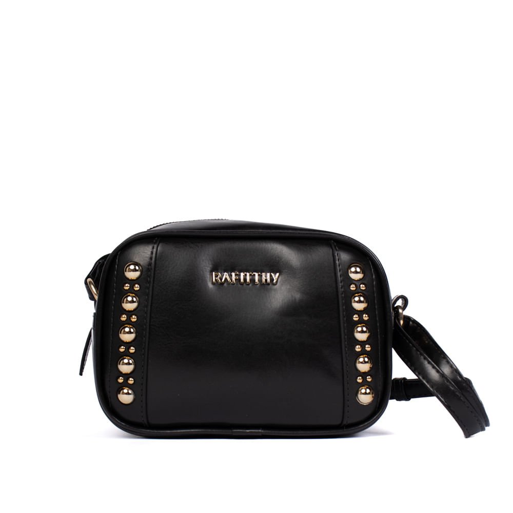 Bolsa Feminina Rafitthy Transversal Apliques Pequena Preto