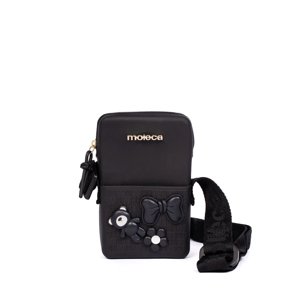 Bolsa Feminina Moleca Shoulder Bag PVC Aplicações Preto