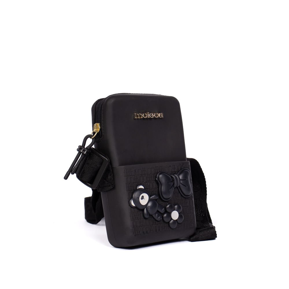 Bolsa Feminina Moleca Shoulder Bag PVC Aplicações Preto Preto 3