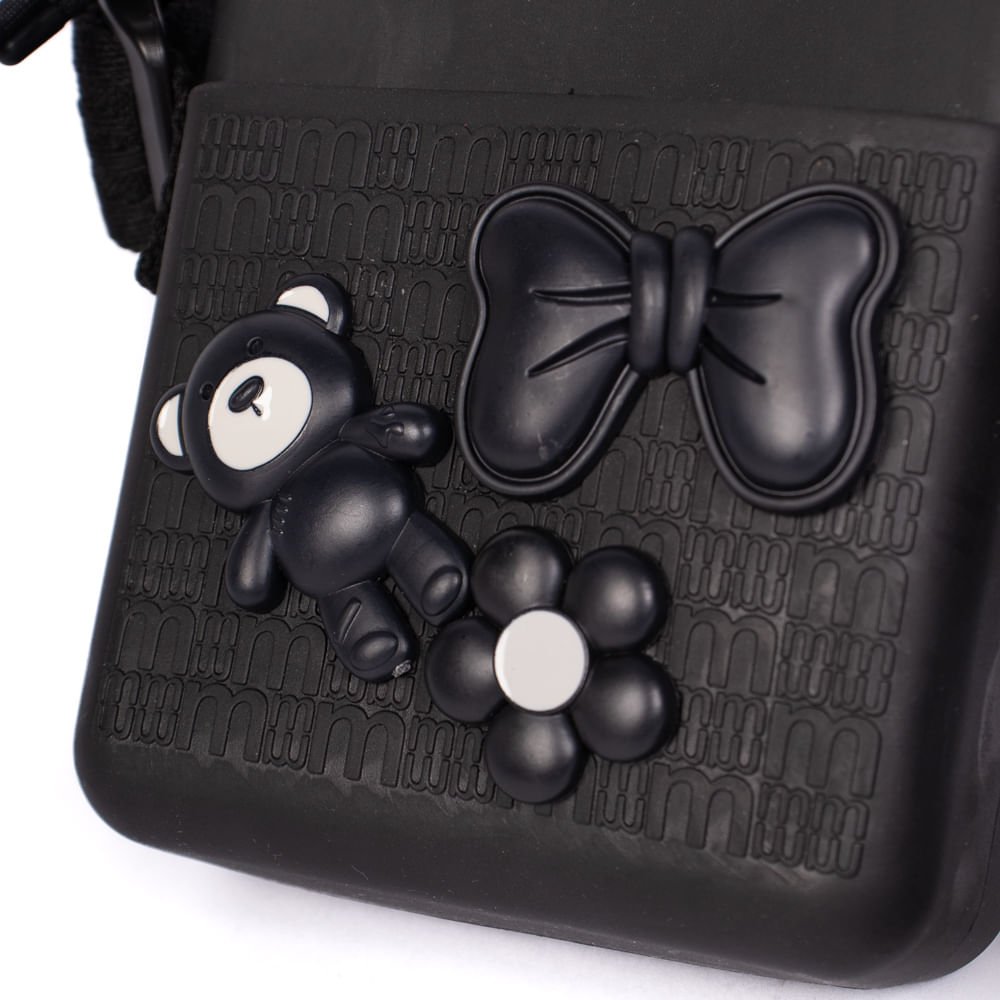 Bolsa Feminina Moleca Shoulder Bag PVC Aplicações Preto Preto 4