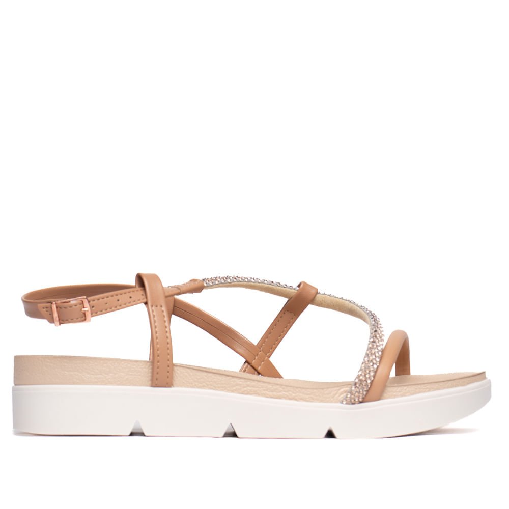 Sandália Feminina Beira Rio Strass Flatform Rosé/Bege