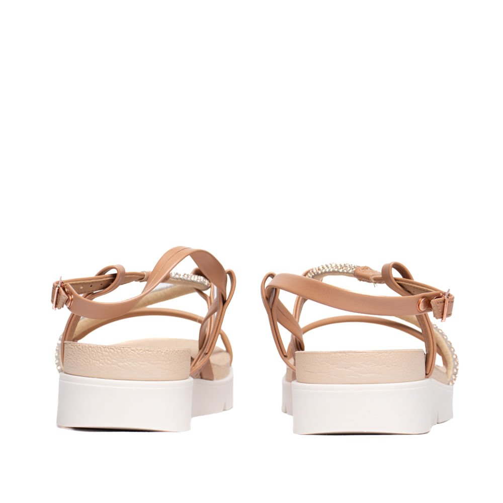 Sandália Feminina Beira Rio Strass Flatform Rosé/Bege Rose 3
