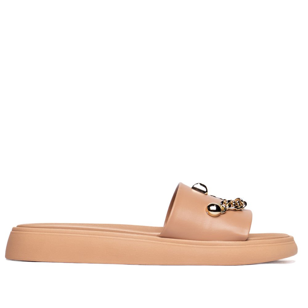 Chinelo Slide Feminino Moleca Flatform Detalhe Nude/Dourado Nude 2