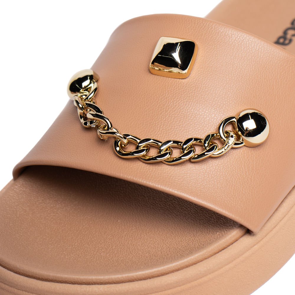 Chinelo Slide Feminino Moleca Flatform Detalhe Nude/Dourado Nude 4