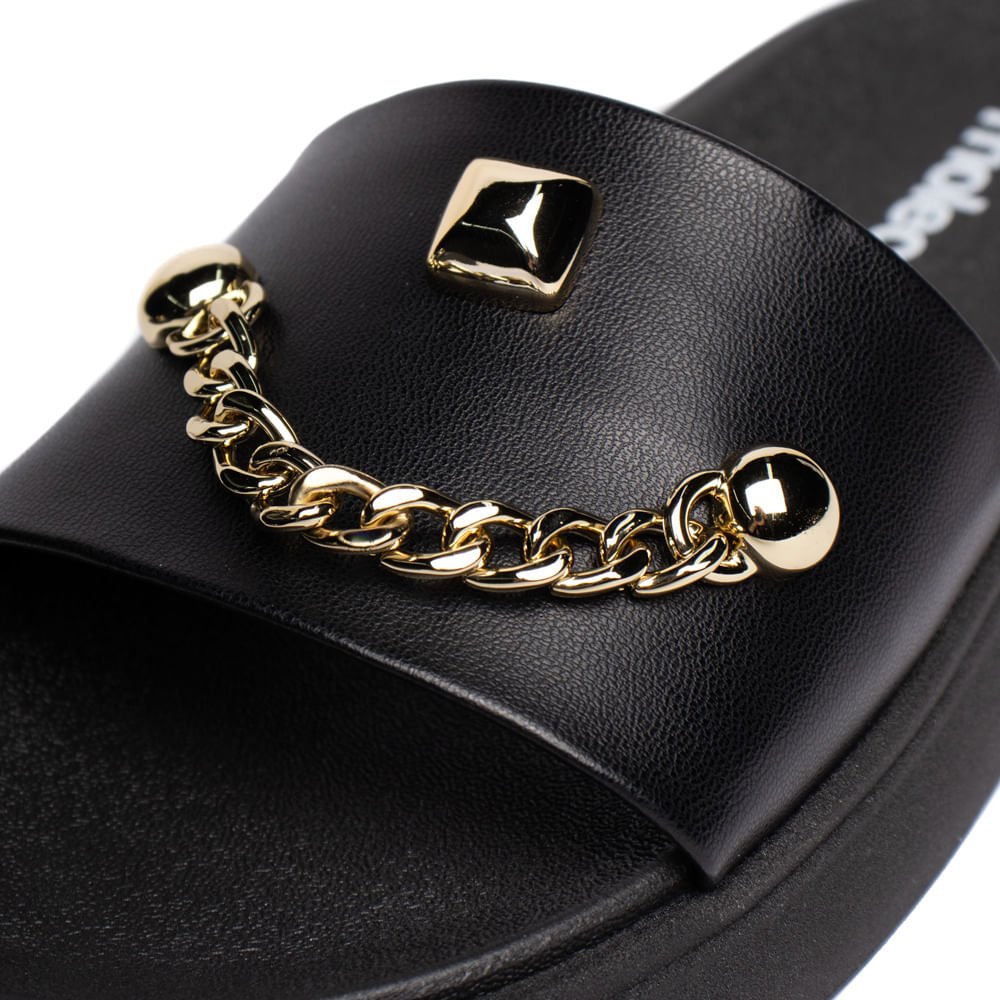 Chinelo Slide Feminino Moleca Flatform Detalhe Preto/Dourado Preto/Dourado 4
