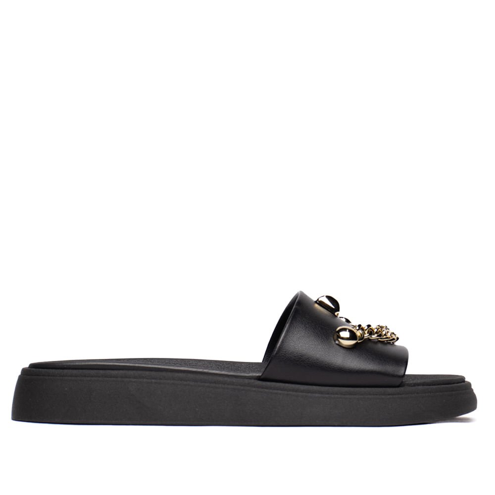 Chinelo Slide Feminino Moleca Flatform Detalhe Preto/Dourado Preto/Dourado 2