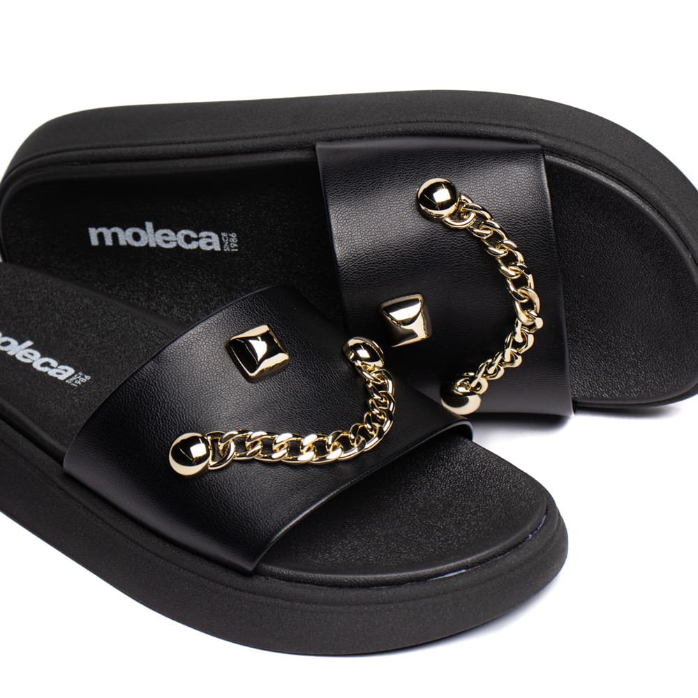 Chinelo Slide Feminino Moleca Flatform Detalhe Preto/Dourado Preto/Dourado 5