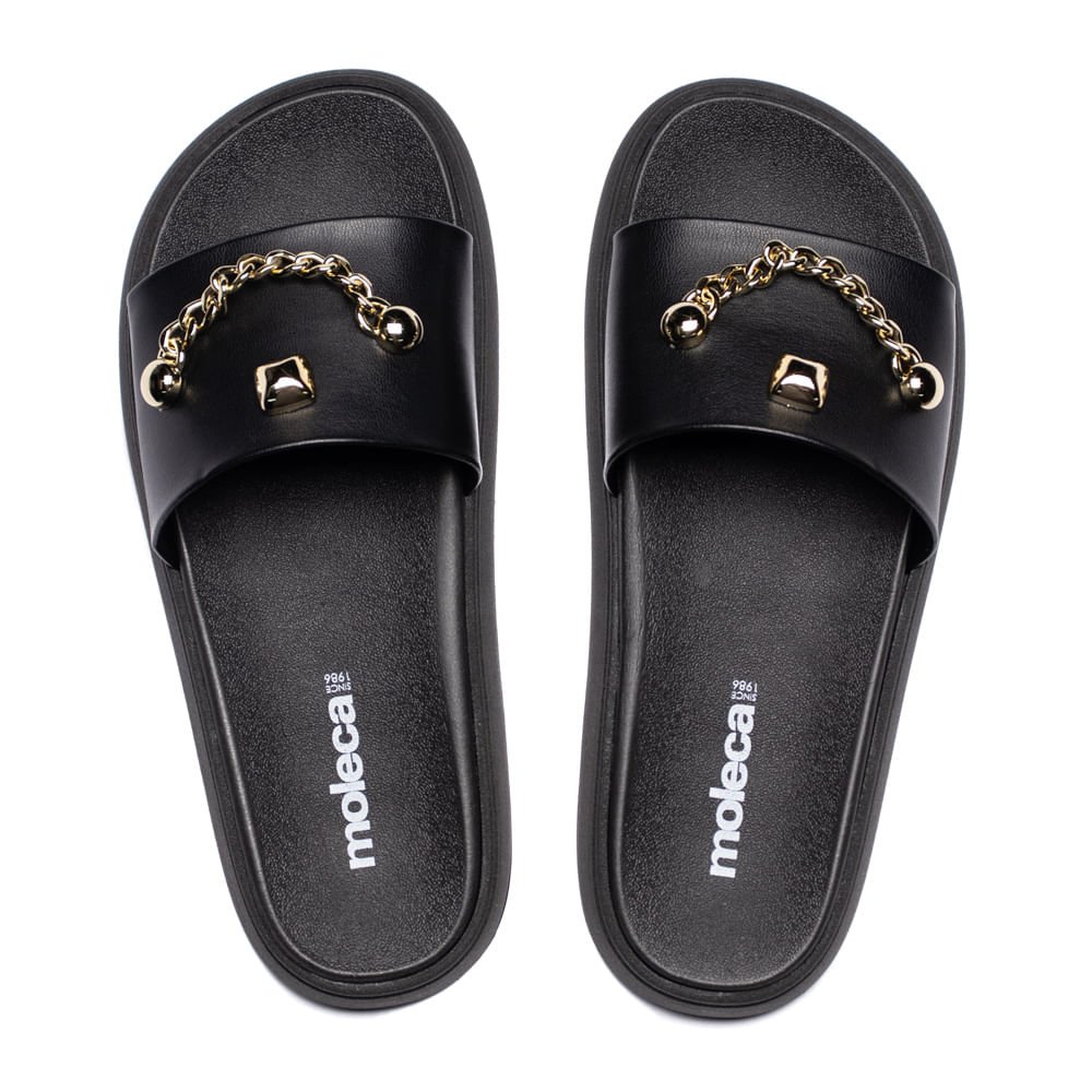 Chinelo Slide Feminino Moleca Flatform Detalhe Preto/Dourado