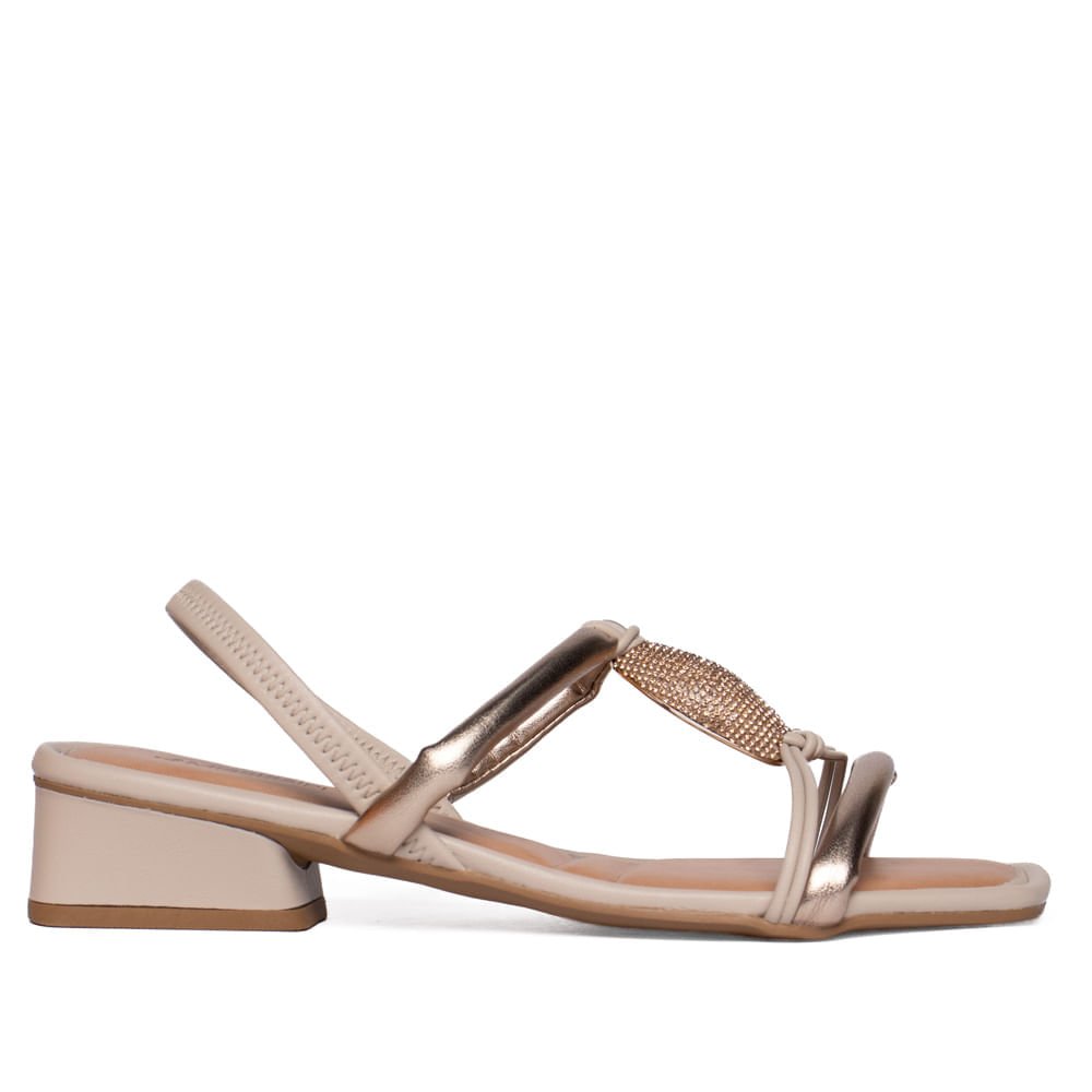 Sandália Feminina Mississipi Salto Bloco Strass Bege