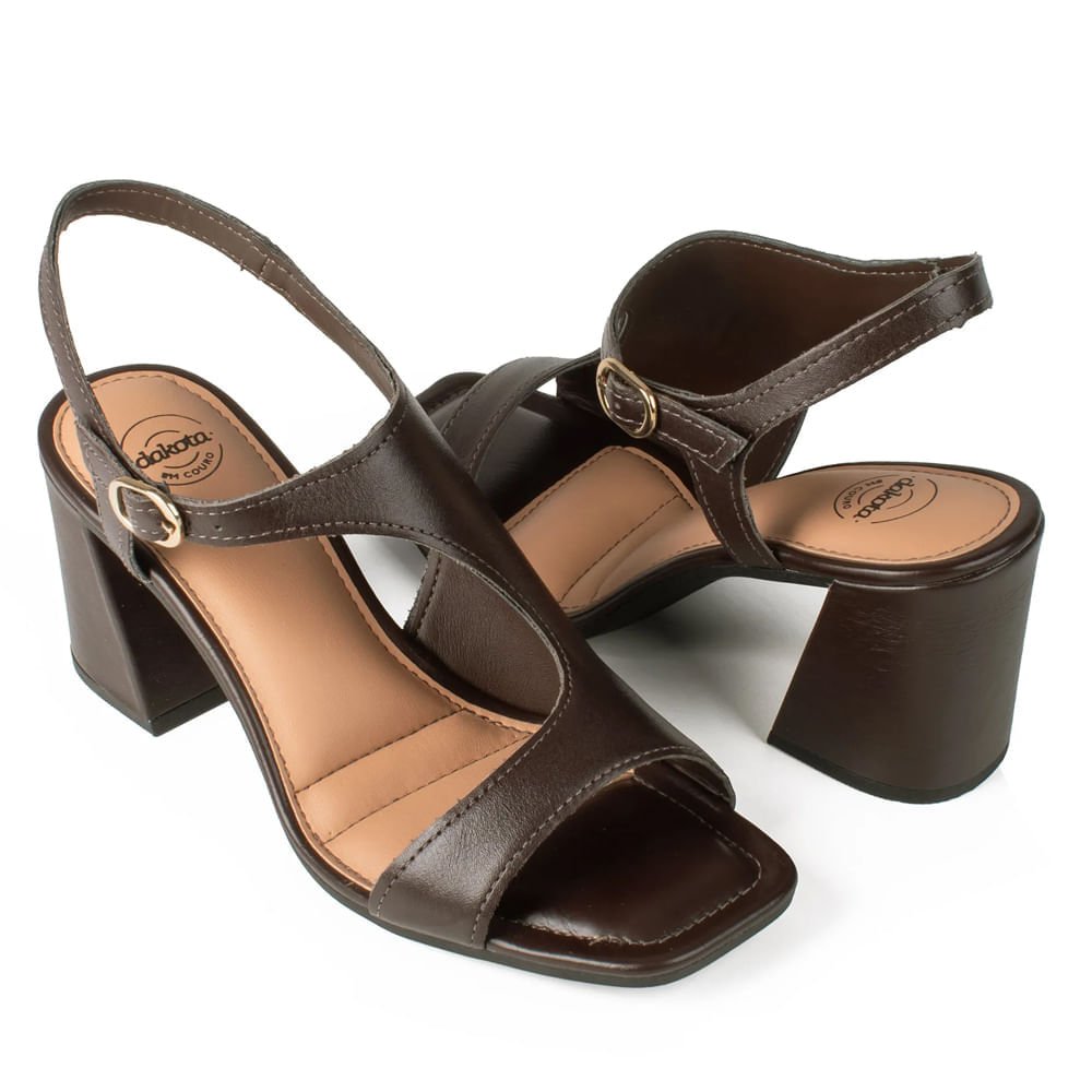Sandália Feminina Dakota Salto Bloco Couro Marrom Marrom 5