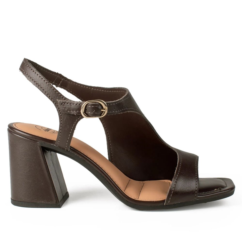 Sandália Feminina Dakota Salto Bloco Couro Marrom