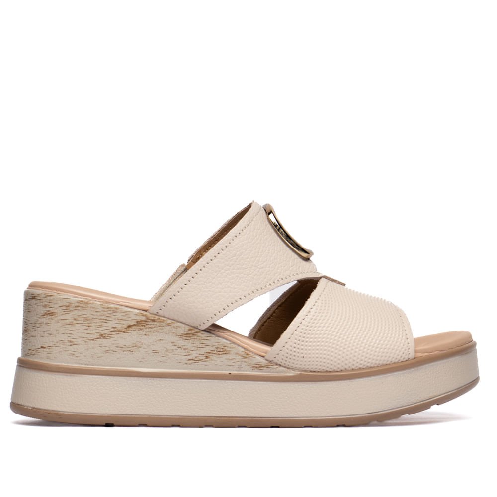 Tamanco Feminino Pegada Anabela Couro Burnished Off White