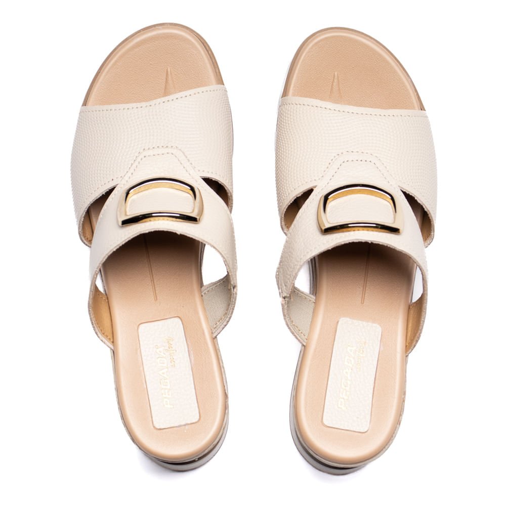 Tamanco Feminino Pegada Anabela Couro Burnished Off White Off White 4