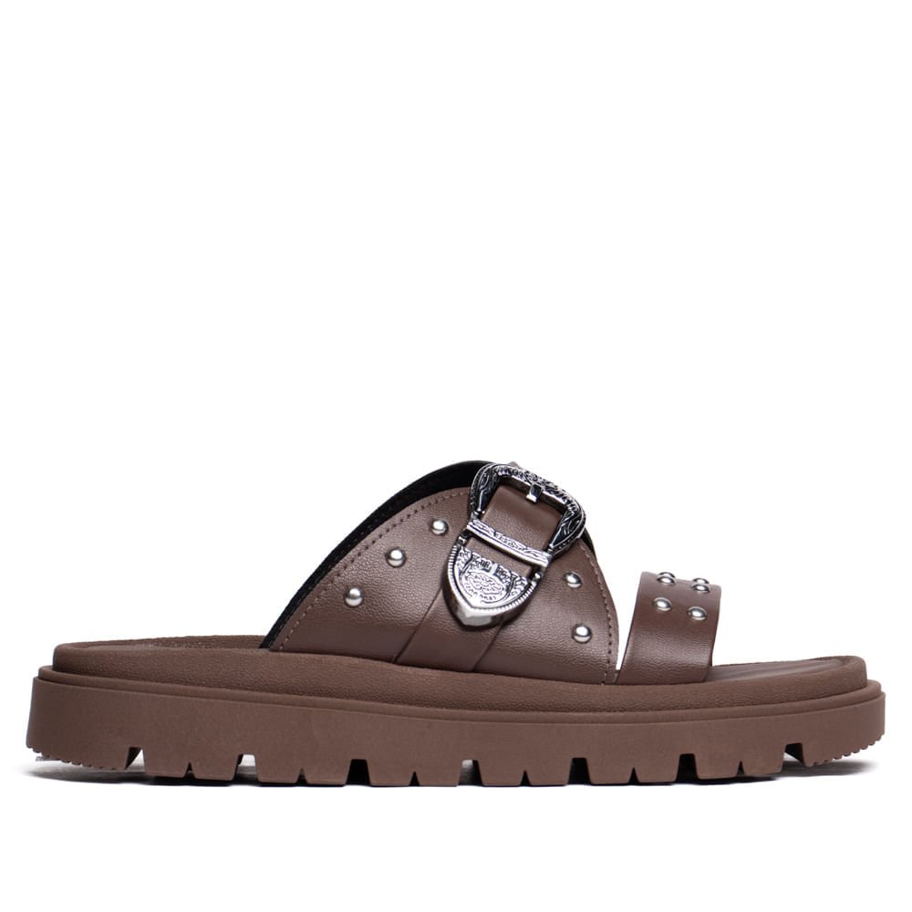 Chinelo Slide Feminino Moleca Napa Aplicações Marrom Azul/Marrom 2