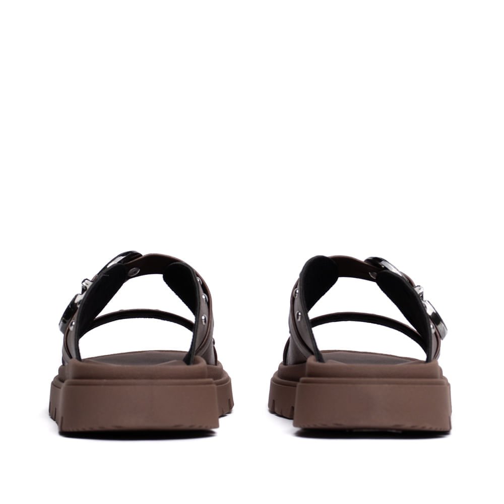 Chinelo Slide Feminino Moleca Napa Aplicações Marrom Azul/Marrom 4