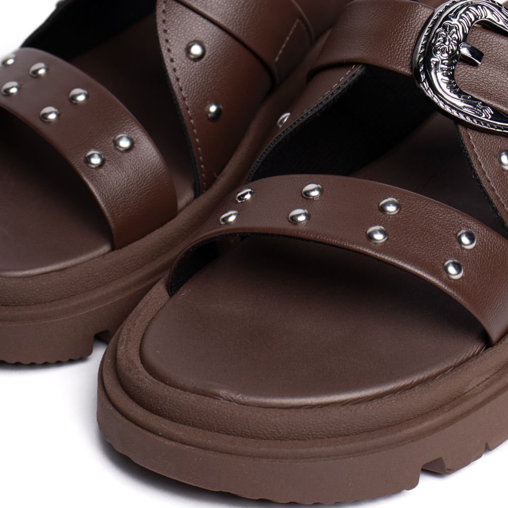 Chinelo Slide Feminino Moleca Napa Aplicações Marrom Azul/Marrom 6