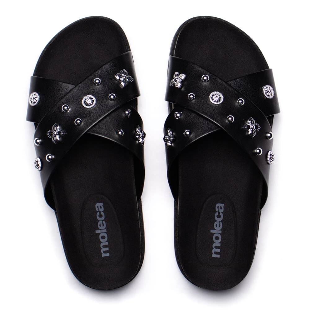 Chinelo Feminino Moleca Napa Aplicações Preto Preto 1