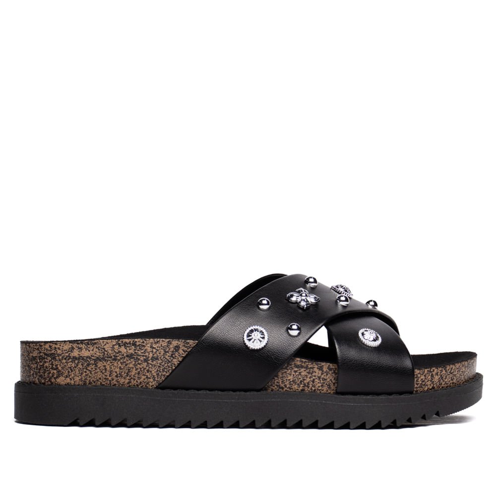 Chinelo Feminino Moleca Napa Aplicações Preto Preto 2