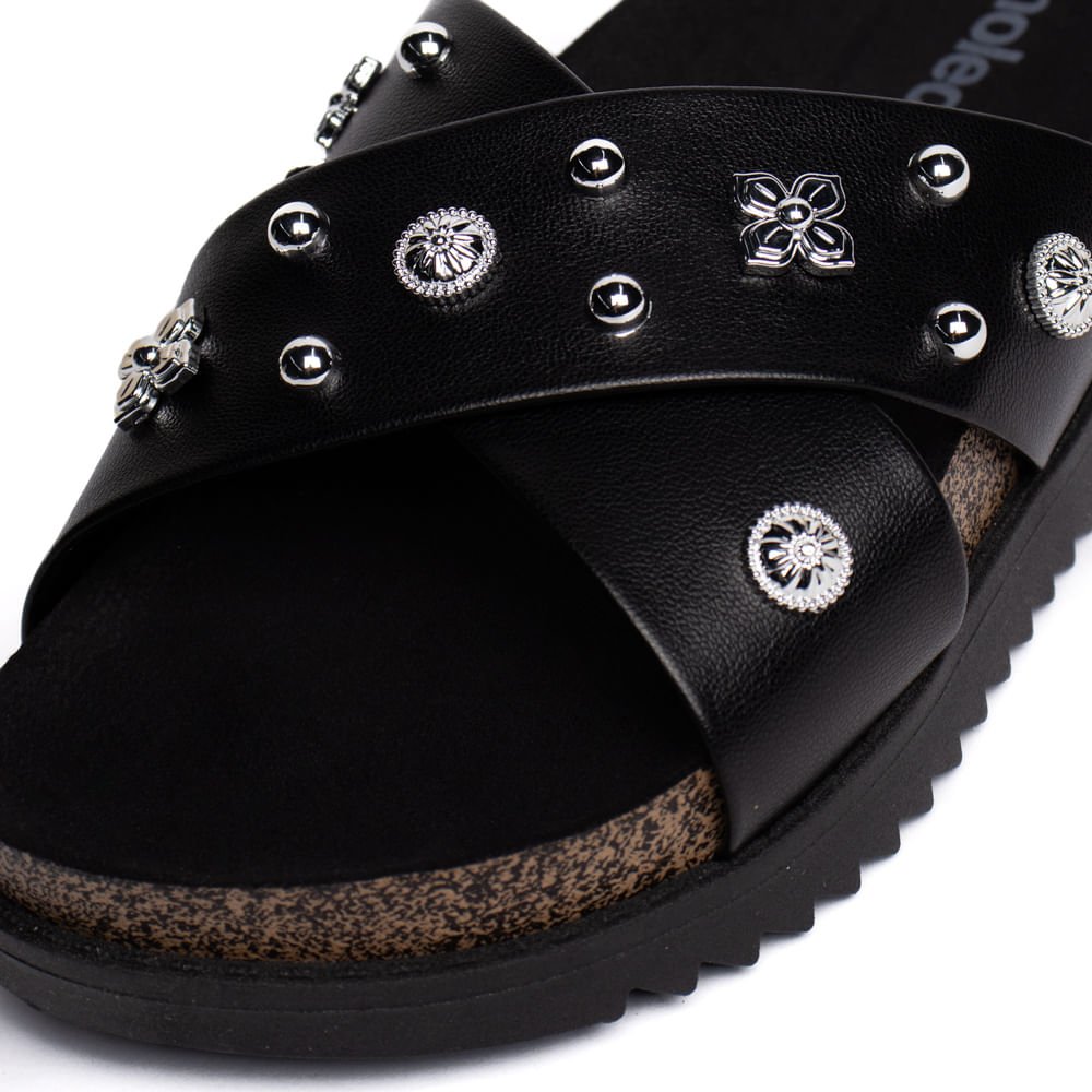 Chinelo Feminino Moleca Napa Aplicações Preto Preto 5