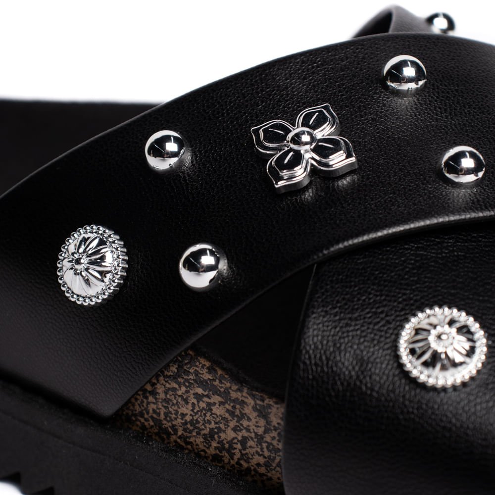 Chinelo Feminino Moleca Napa Aplicações Preto Preto 6