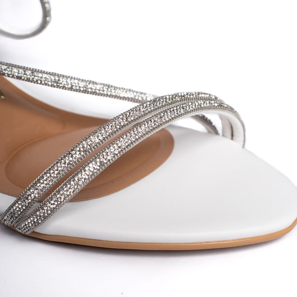 Sandália Feminina Vizzano Salto Bloco Strass Branco Branco 5