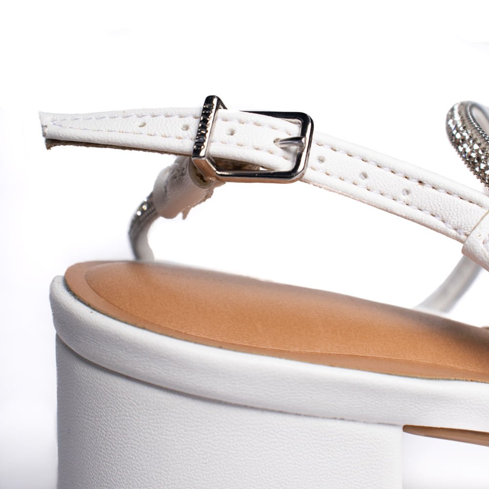 Sandália Feminina Vizzano Salto Bloco Strass Branco Branco 5