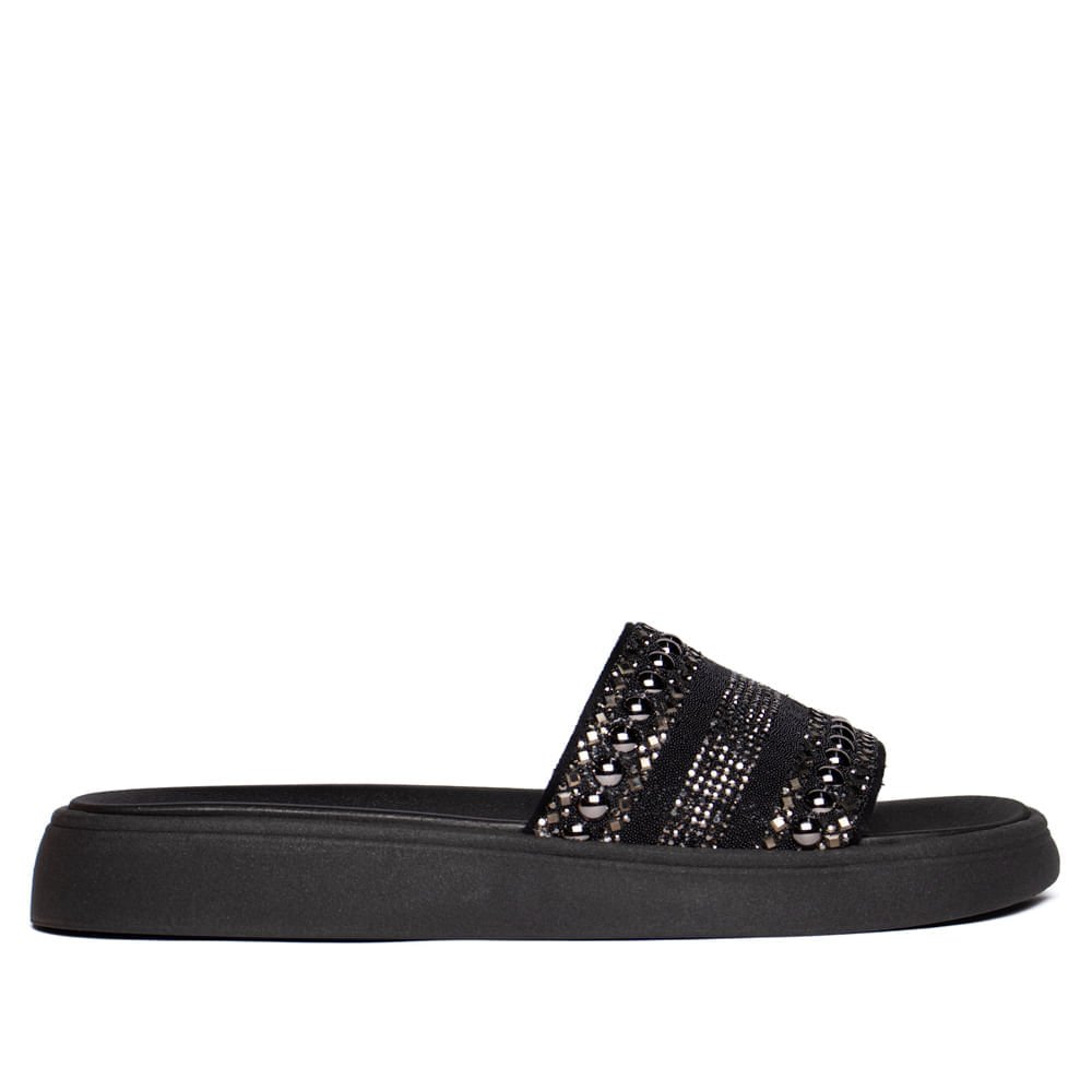 Chinelo Feminino Moleca Flatform Slide Pedrarias Preto Preto 2