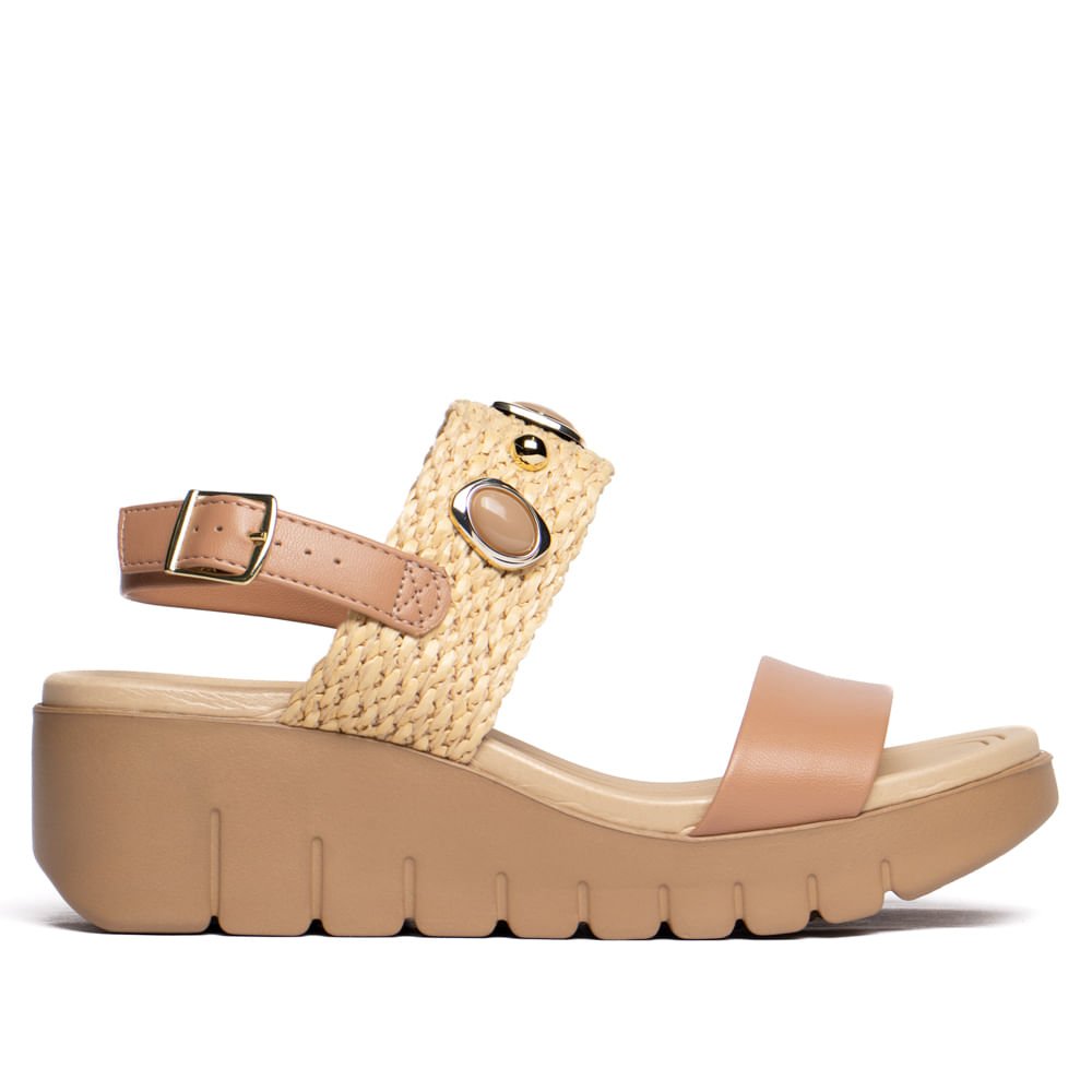 Sandália Feminina Moleca Palha Pedraria Nude