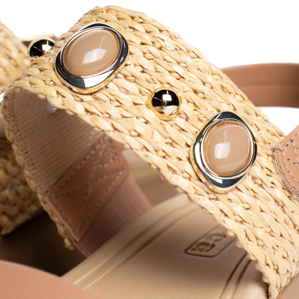 Sandália Feminina Moleca Palha Pedraria Nude Nude 5
