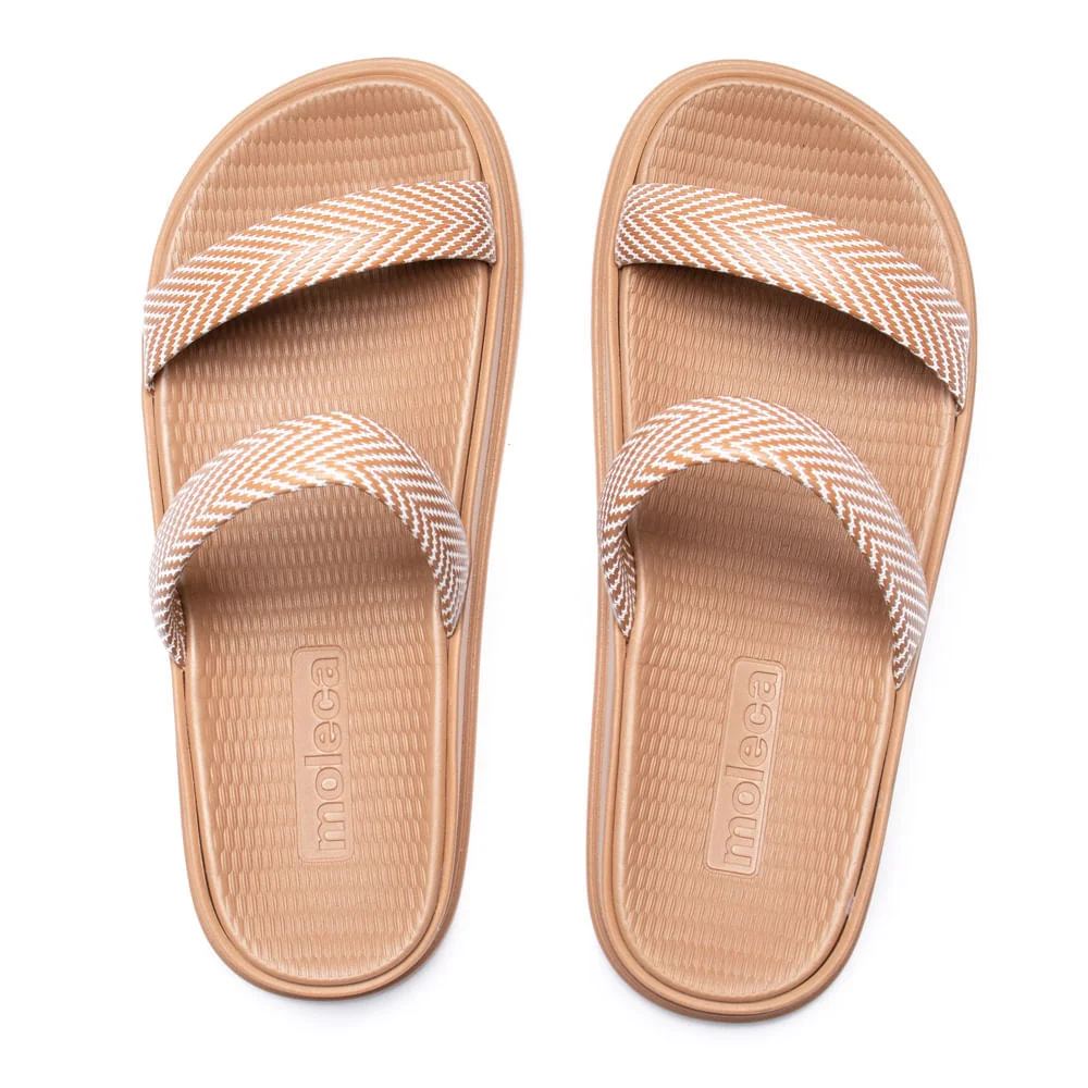 Chinelo Feminino Moleca Flatform Texturizado Bege/Branco