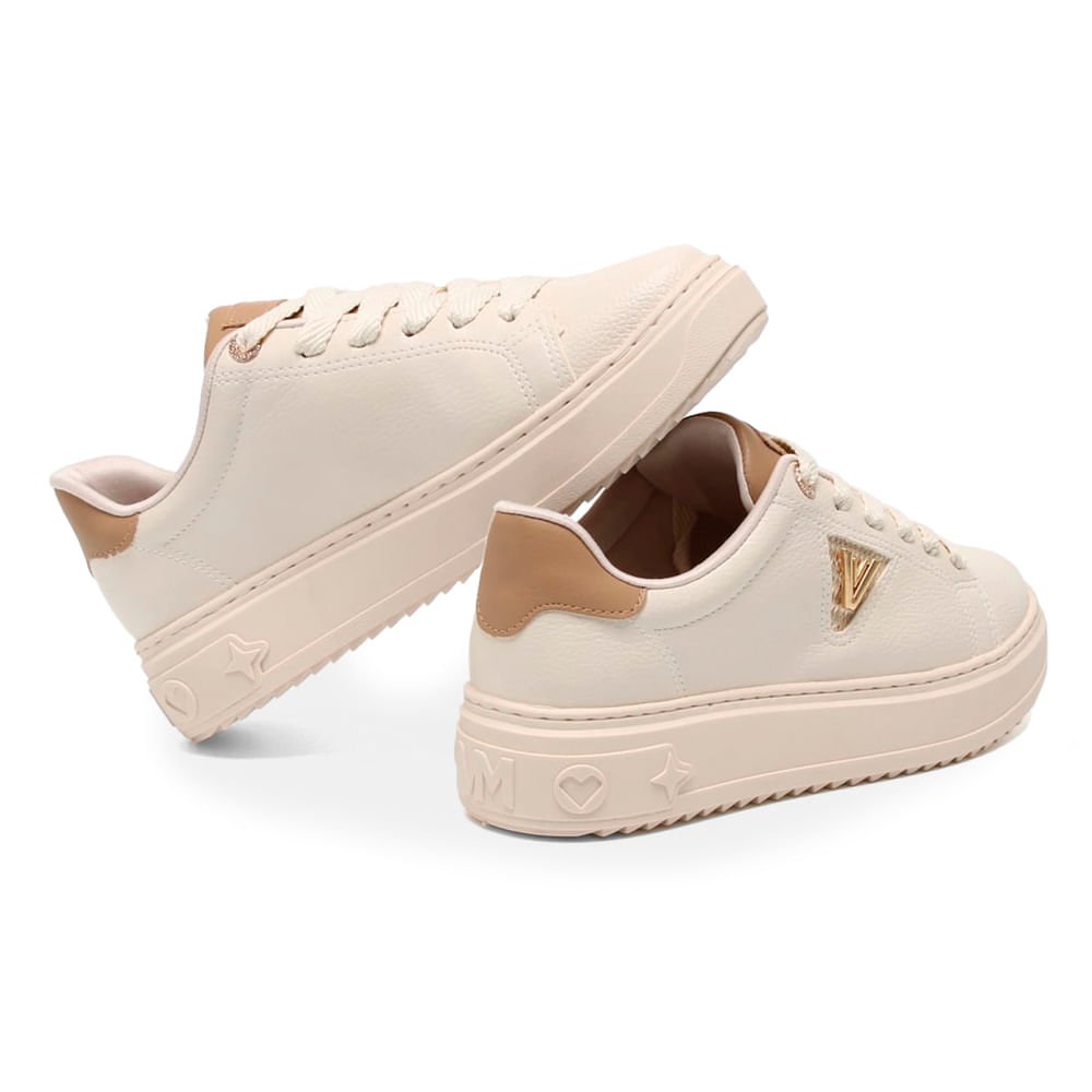 Tênis Feminino Via Marte Flatform Strass Off White/Dourado Off White 3