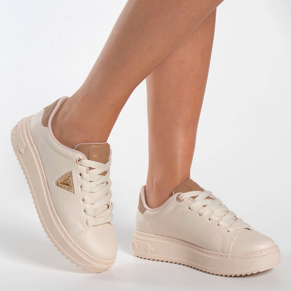 Tênis Feminino Via Marte Flatform Strass Off White/Dourado Off White 4