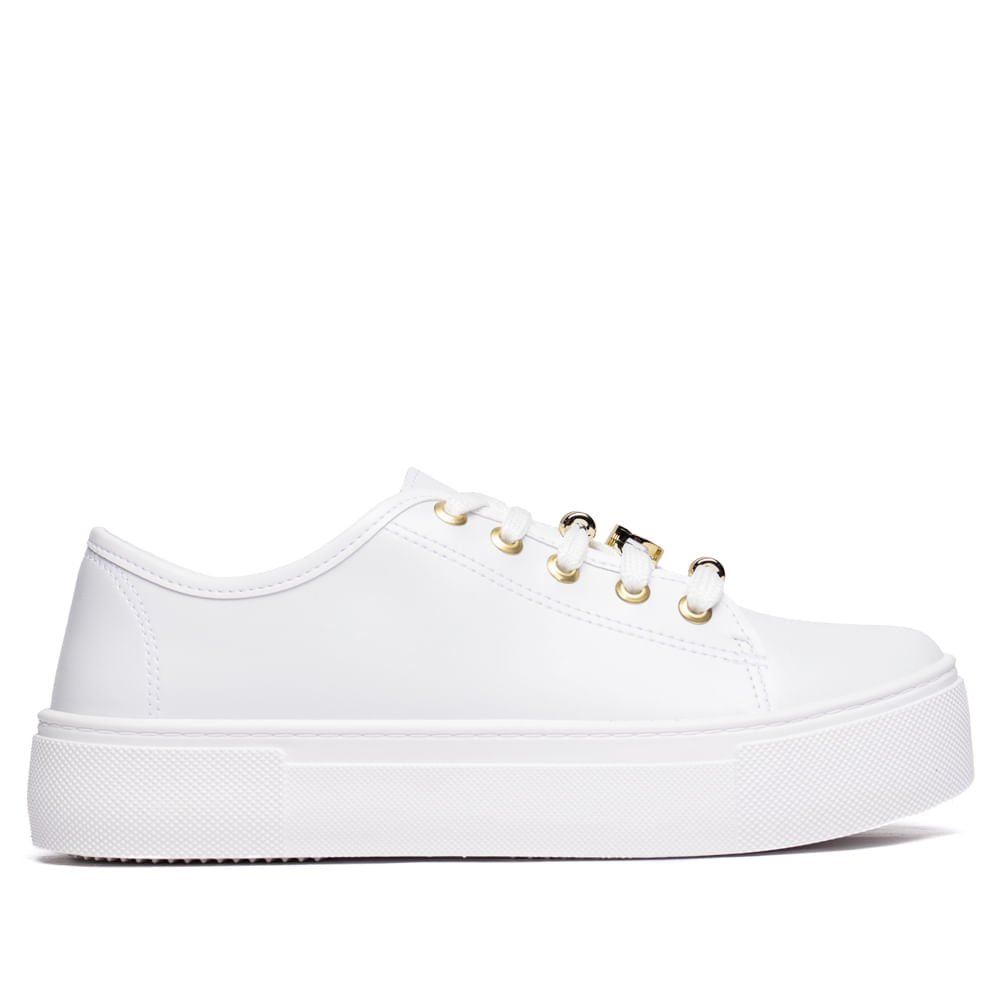Tênis Feminino Moleca Casual Cadarço com Pins Branco