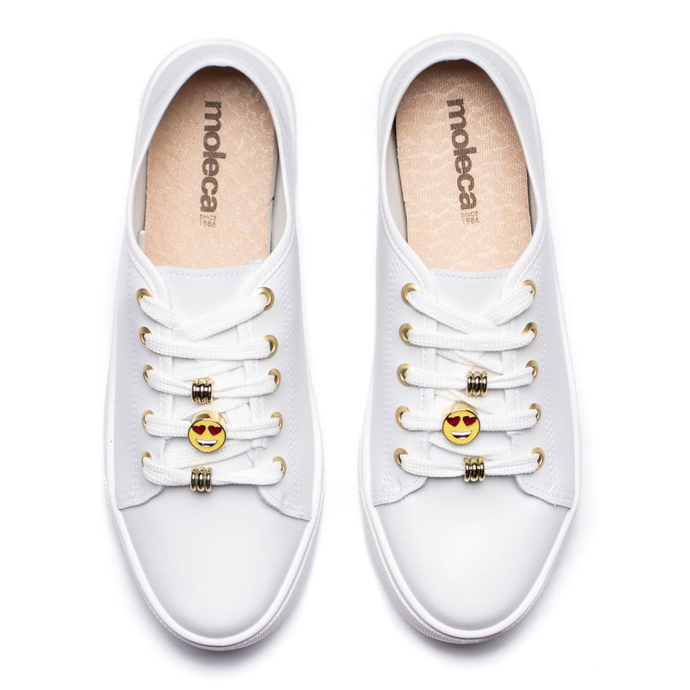 Tênis Feminino Moleca Casual Cadarço com Pins Branco Branco 4