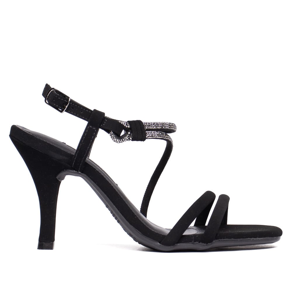Sandália Feminina Via Marte Nobuck Salto Alto Strass Preto