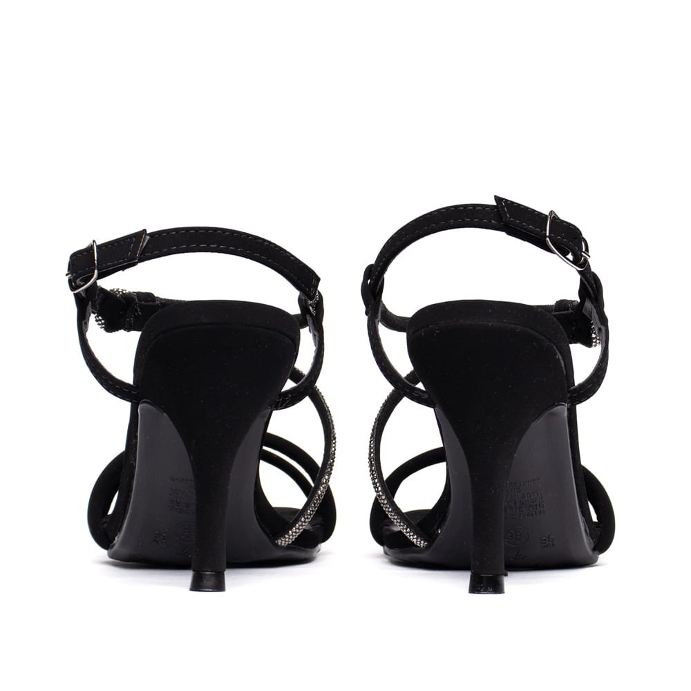 Sandália Feminina Via Marte Nobuck Salto Alto Strass Preto Preto 3