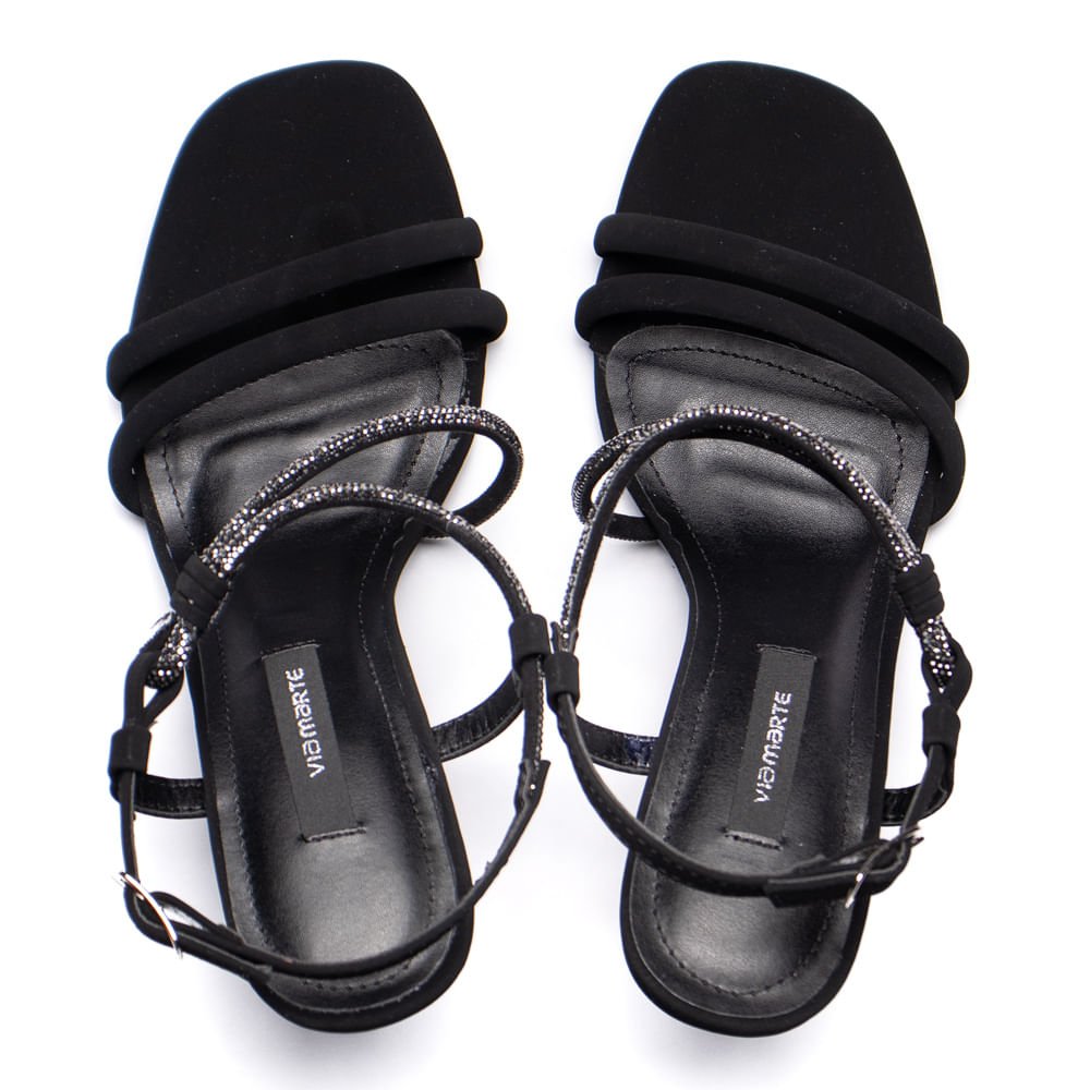 Sandália Feminina Via Marte Nobuck Salto Alto Strass Preto Preto 4