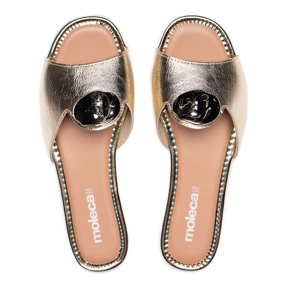 Rasteira Feminina Moleca Metalizada com Enfeite Dourado