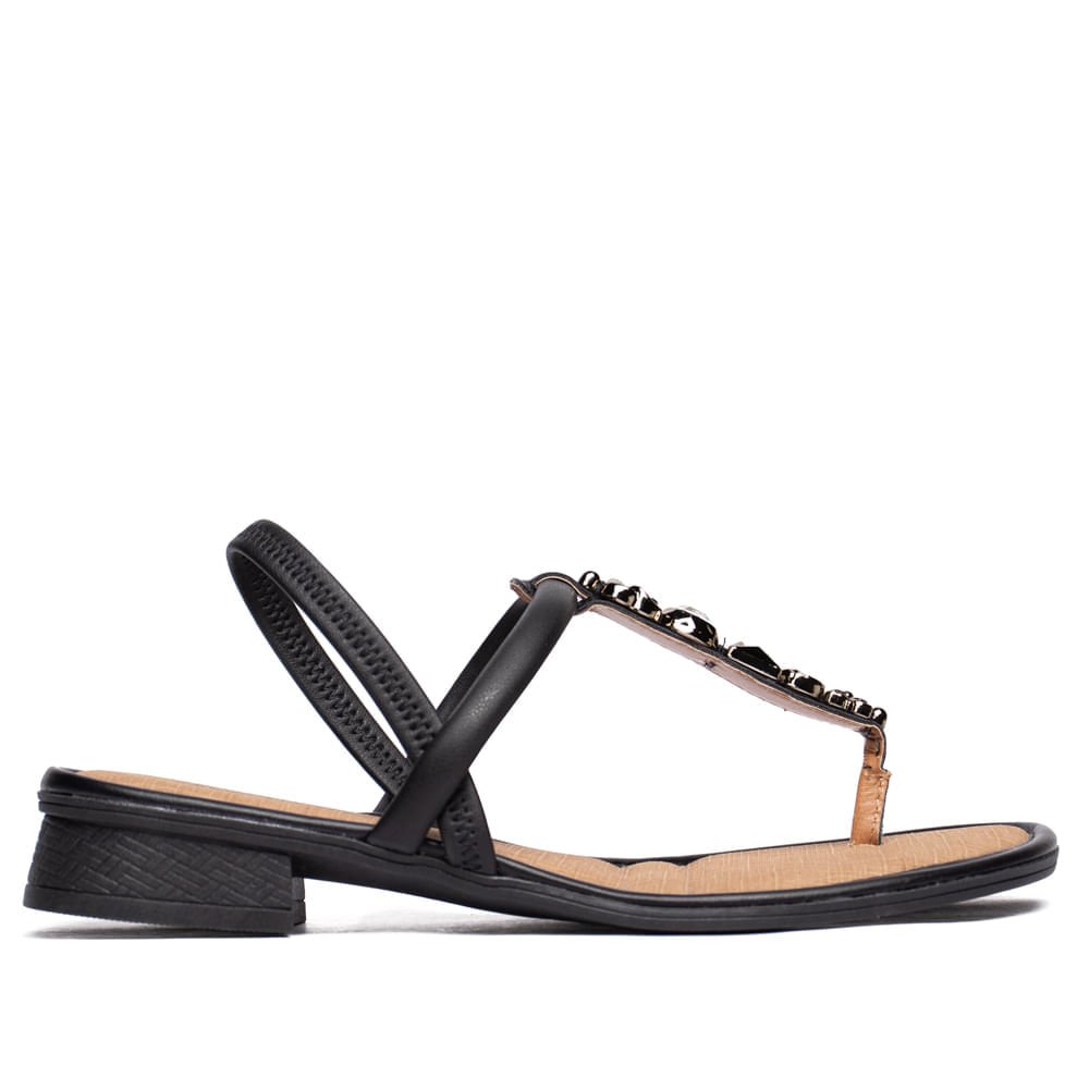 Sandália Feminina Mississipi Salto Baixo Pedrarias Preto