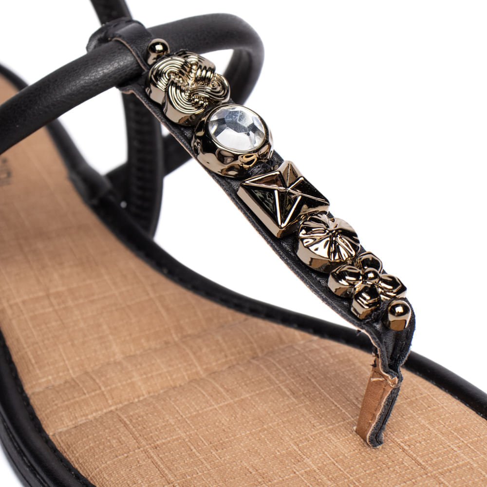 Sandália Feminina Mississipi Salto Baixo Pedrarias Preto Preto 5