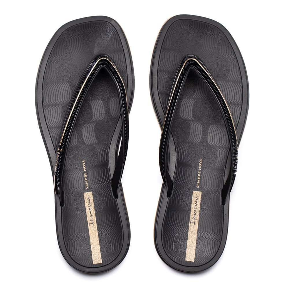 Chinelo Feminino Ipanema Glow Metalizado Preto/Dourado