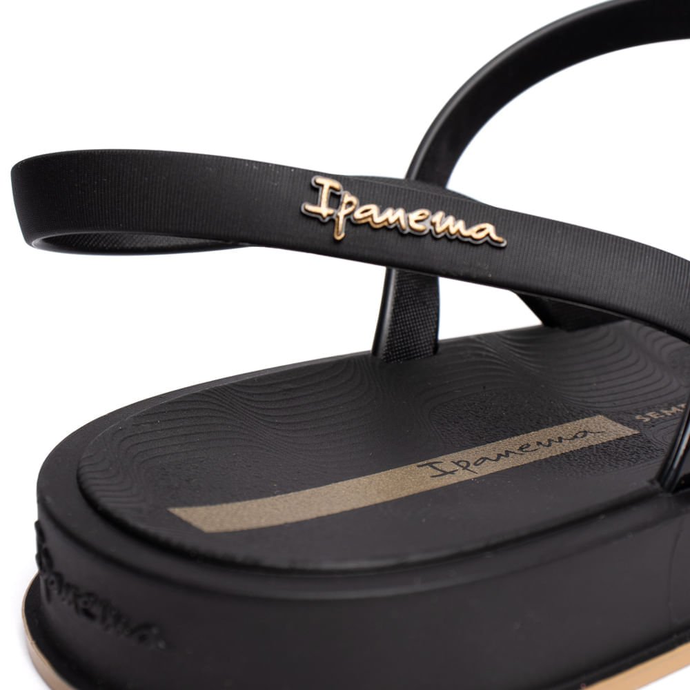 Sandália Rasteira Feminina Ipanema Glow Flatform Preto/Doura Preto 5