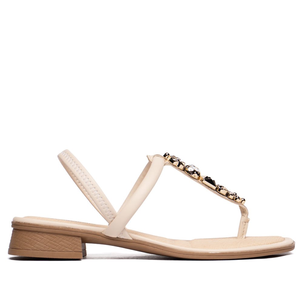 Sandália Feminina Mississipi Salto Baixo Pedrarias Bege