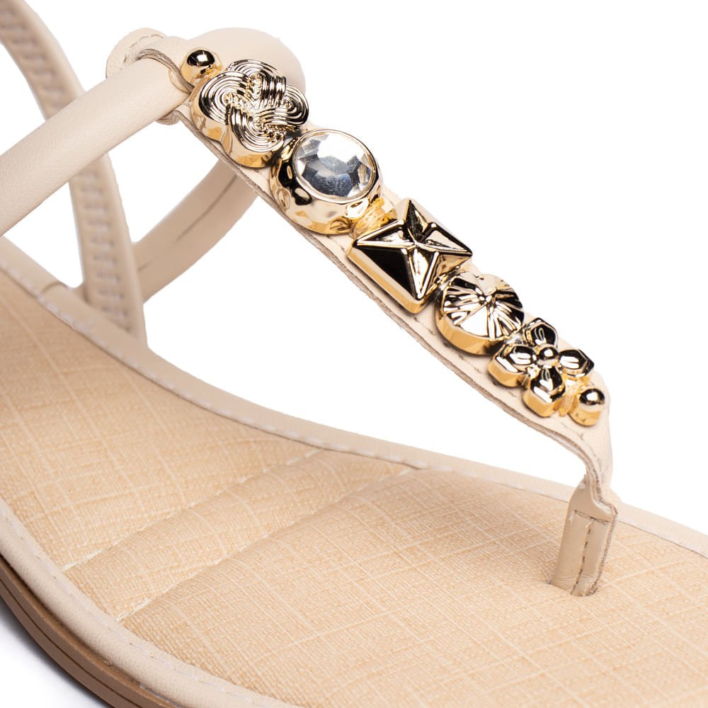 Sandália Feminina Mississipi Salto Baixo Pedrarias Bege Bege 5