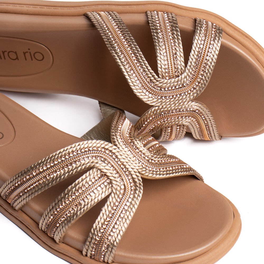 Rasteira Feminina Beira Rio Metalizada Ouro Rosado Ouro Rosado 5